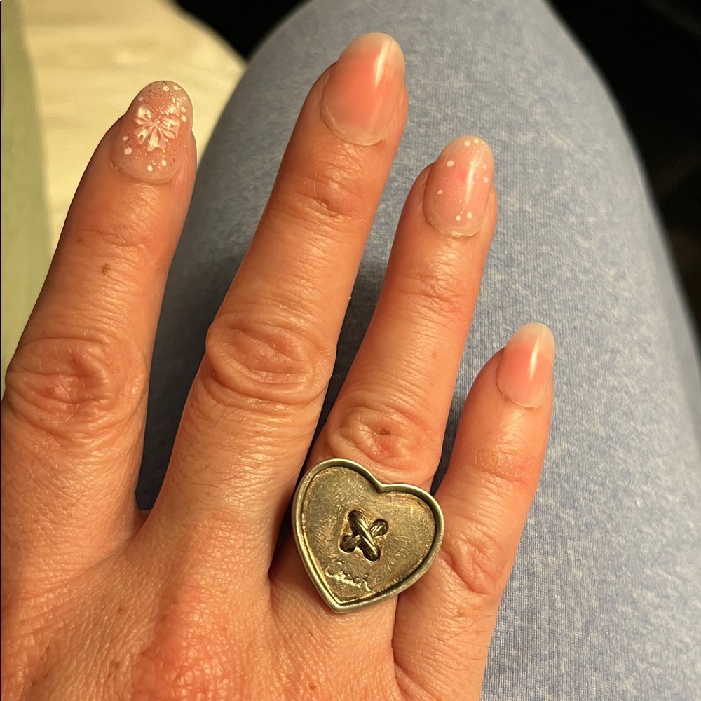 Vintage COACH Sterling Heart “Button” Ring